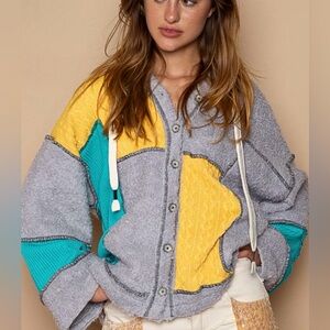 POL Gray, Yellow, and Teal Sweater